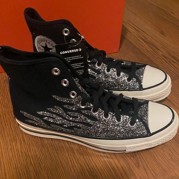 Converse | Shoes | Silver Glitter Flames Black Converse | Poshmark
